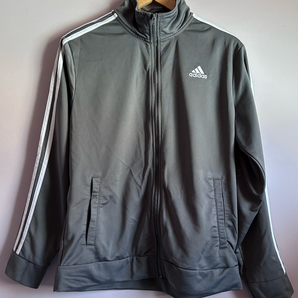 Adidas Gray Full Zip Track Jacket With White Stripes. Boys XL 18/20